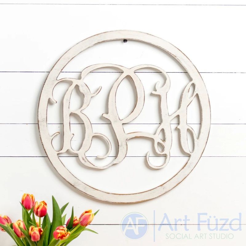 Personalized Open Cut Circular Monogram with 3 Block Letters - CHOOSE