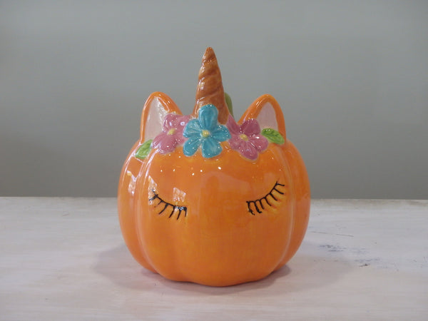 Unicorn Pumpkin with Eyelashes ~ 3.75 in. dia. x 4.25 in. high