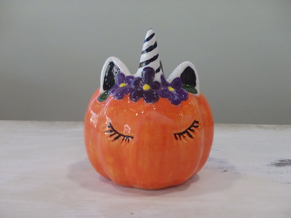 Unicorn Pumpkin with Eyelashes ~ 3.75 in. dia. x 4.25 in. high