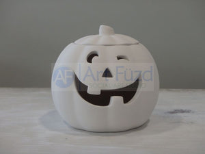 Medium Jolly Eyes Jack-O-Lantern Pumpkin with Lid ~ 5.25 x 5 x 4.25